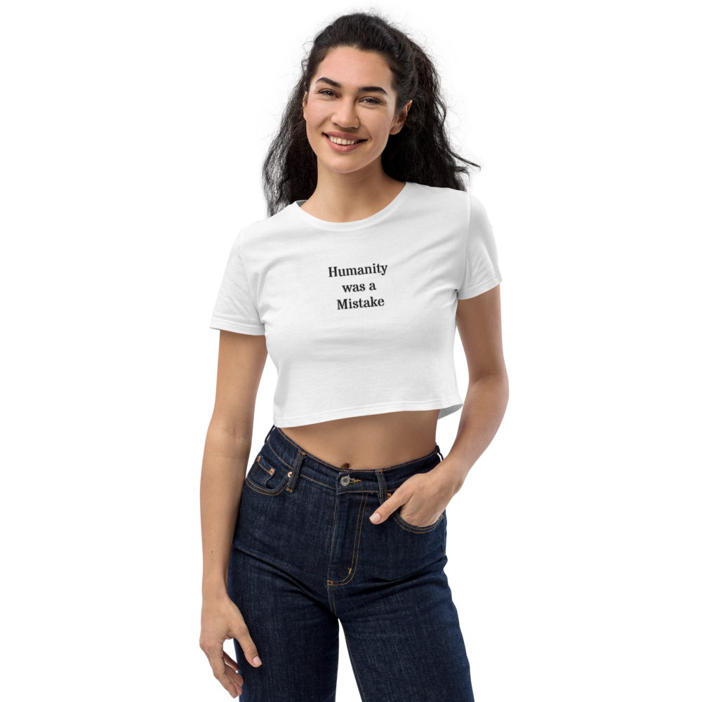 Humanity was a Mistake Crop Top White Embroidered