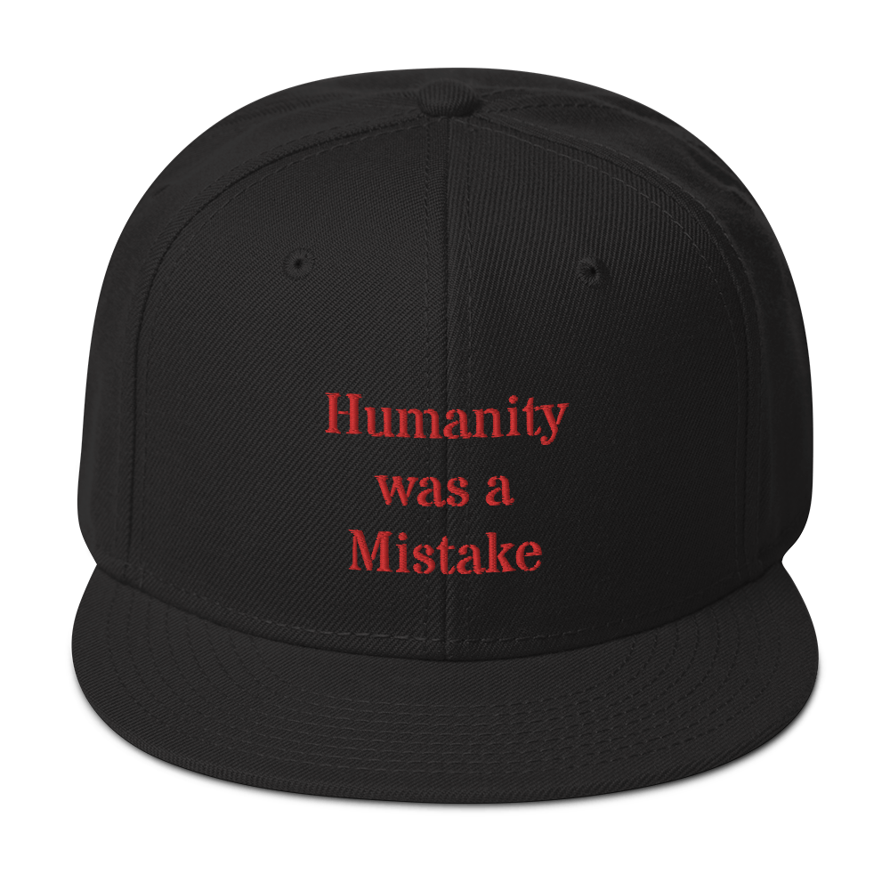 Humanity was a Mistake Snapback Hat Red Font