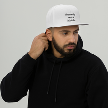 Load image into Gallery viewer, Humanity was a Mistake Snapback Hat White
